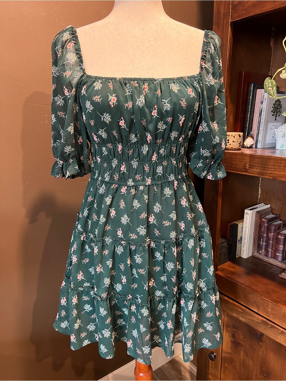 Matix Clothing Company Green Floral Smocked Midi Dress